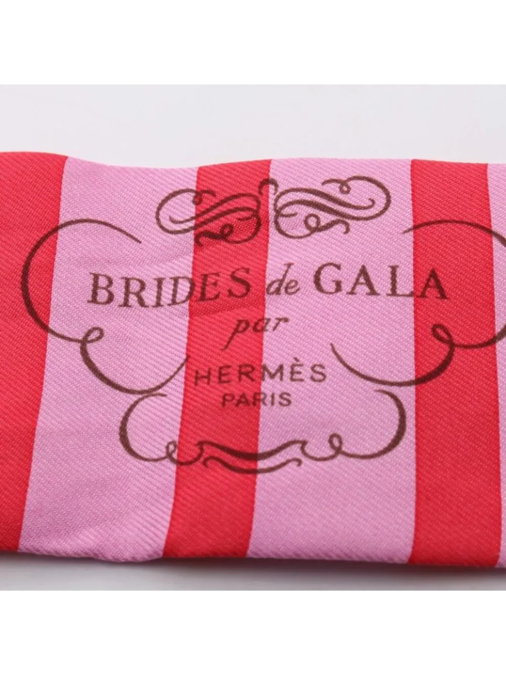 Hermes Scarf Twilly Brides de Gala Bayadere Ribbon Pink Silk